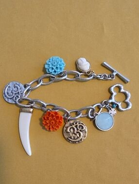 Lucky Brand Mixed-Media Marcasite Bohemian Style Charm Bracelet- Fun & Funky!